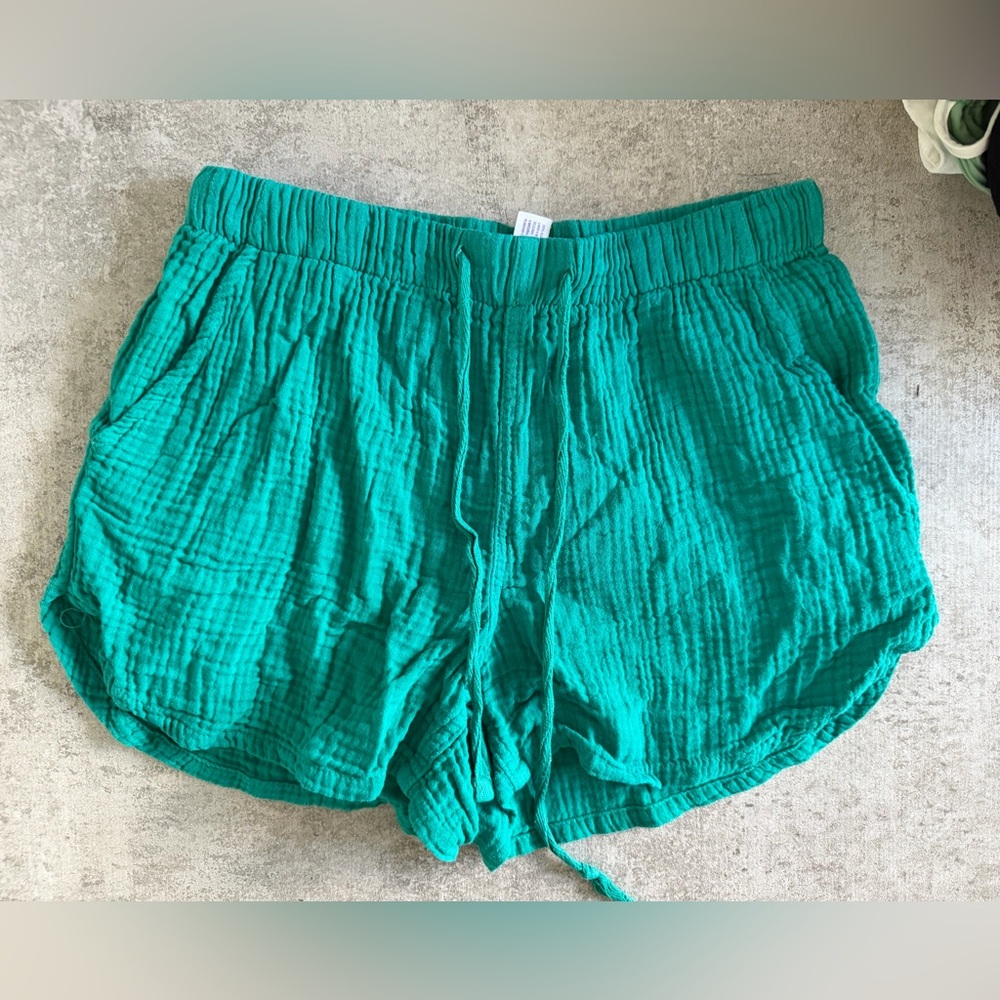 stars above Teal Elastic Waist Linen Shorts